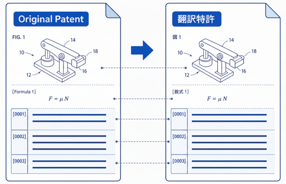 Side-by-side view of an original patent and its translation